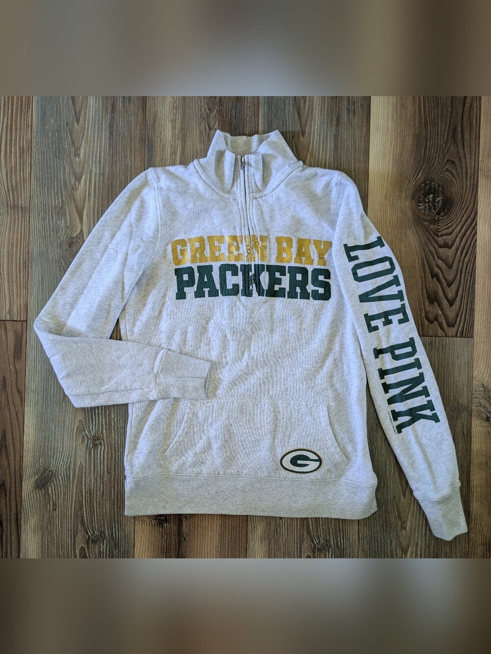 PINK Victoria's Secret 5th & Ocean NFL Green Bay Packers Quarter Zip Gray XS